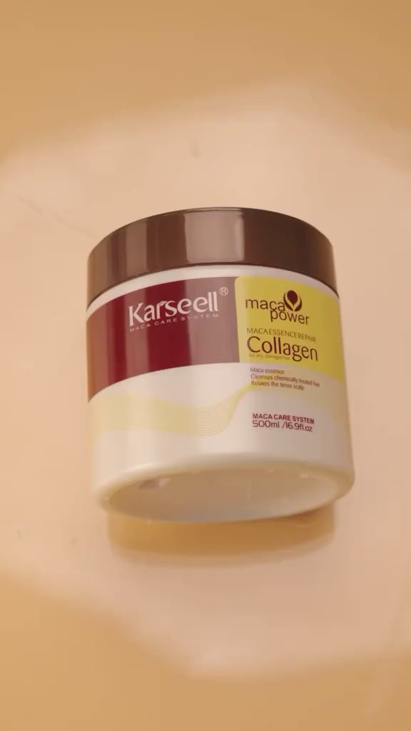 Load video: Customer using Karseel Collagen Hair Treatment Mask for smooth, shiny, and frizz-free hair – instant salon-like results at home